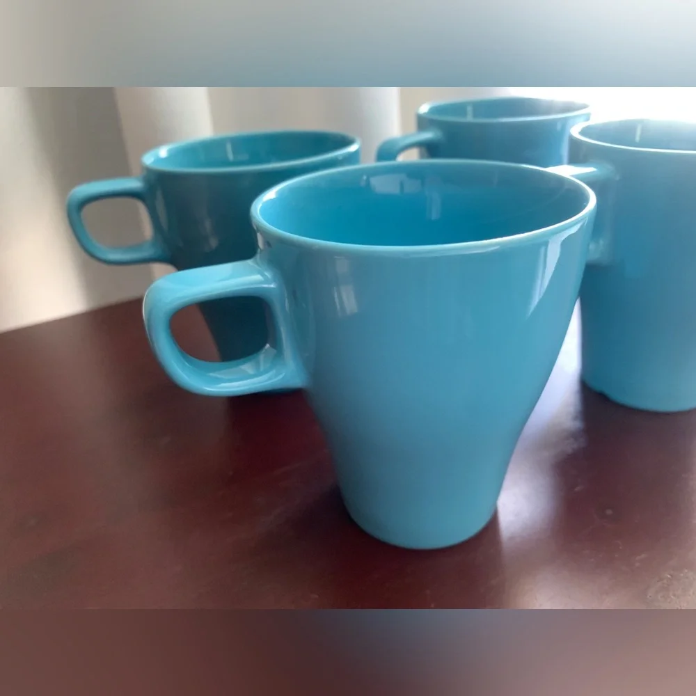 FOUR (4) Ikea Mugs FÄRGRIK Mug, turquoise, blue, coffee, tea, latte, 8.5 oz